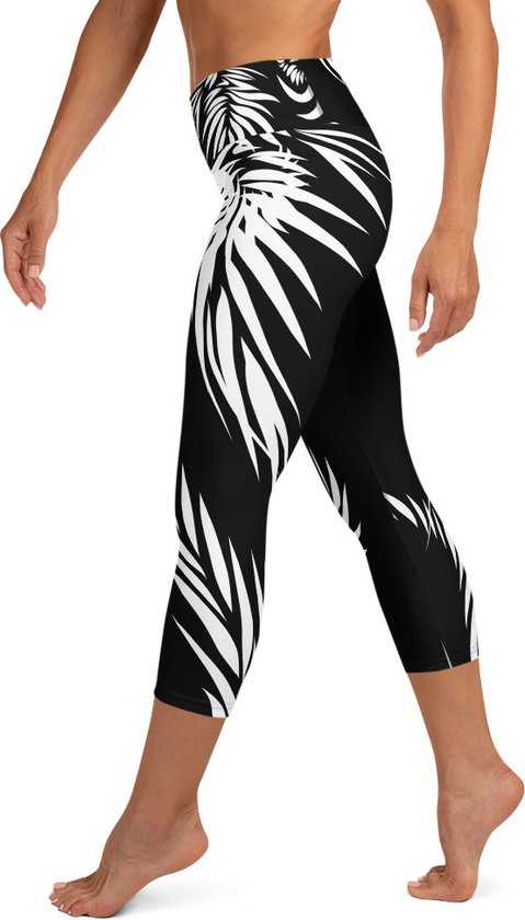 Sportlegging - Capri 3/4 - design Tiger Power Up - High Waist - Dry Fit - High Performance - 4way stretch - unieke print - UPF 50+ - Hardloop - Yoga - Fitness - Dans  - Pilates - Training - sportbroek – zwart wit - maat L van Love2Move