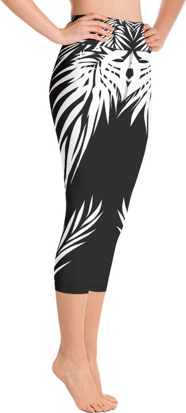Sportlegging - Capri 3/4 - design Tiger Power Up - High Waist - Dry Fit - High Performance - 4way stretch - unieke print - UPF 50+ - Hardloop - Yoga - Fitness - Dans - Pilates - Training - sportbroek - zwart wit - maat XS