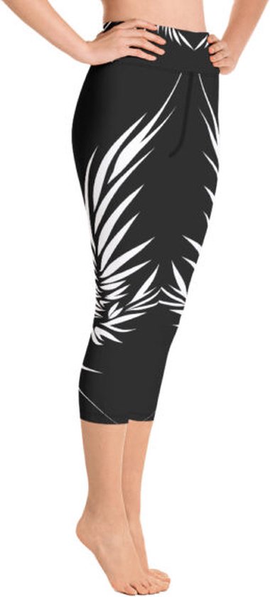 Sportlegging - Capri 3/4 - design Yin Yang Power Up - High Waist - Dry Fit - High Performance - 4way stretch - unieke print - UPF 50+ - Hardloop - Yoga - Fitness - Dans  - Pilates - Training - sportbroek – zwart wit - maat L van DEHA.