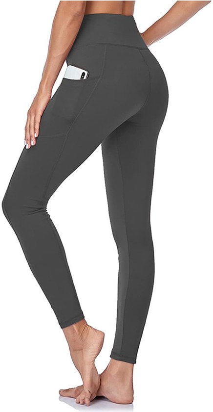 Sportlegging Dames High Waist - Met zakken - Sportleggings - Yoga kleding dames - hardloopbroek dames - Yoga legging dames - Sportbroek Dames - Sportkleding Dames - Hardloopbroek - Billen liftend - Ondoorzichtig - Grijs - Maat L/XL van Merkloos