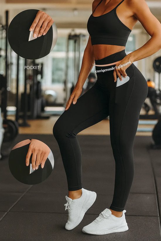 Sportlegging Dames – High Waist – Squatproof – Met Telefoonzak – Zwart – Fitness Hardlopen Yoga – L/XL van Merkloos