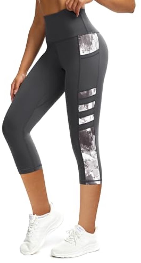 Sportlegging dames hoge taille met zakken - 3/4 Capri broek - Grijs, L van Merkloos