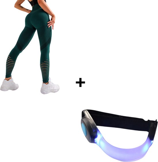 Sportlegging Dames + Verlichting - Yoga Legging - High Waist Legging - Fitness Legging - Yoga Kleding Dames - Yoga Broek Dames - Sportkleding Dames - Sportbroek Dames - Dames Legging & Shapewear Dames - Push Up Legging - Booty | Groen | Maat S van LUXYES