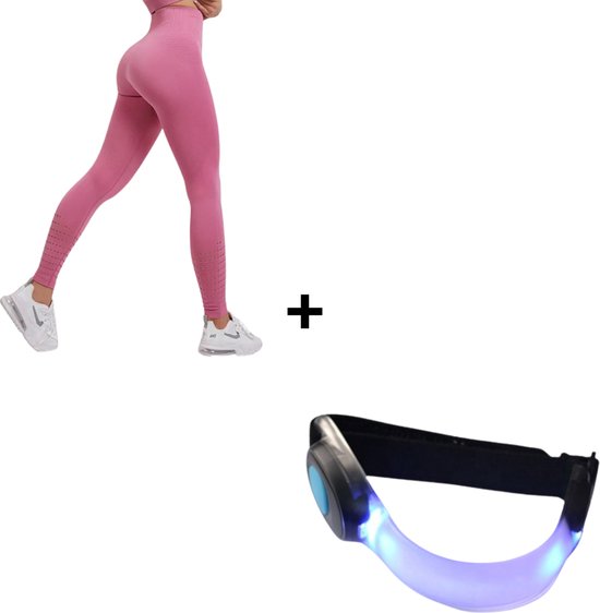 Sportlegging Dames + Verlichting - Yoga Legging - High Waist Legging - Fitness Legging - Yoga Kleding Dames - Yoga Broek Dames - Sportkleding Dames - Sportbroek Dames - Dames Legging & Shapewear Dames - Push Up Legging - Booty Legging | Roze | Maat M van FlinQ Fitness