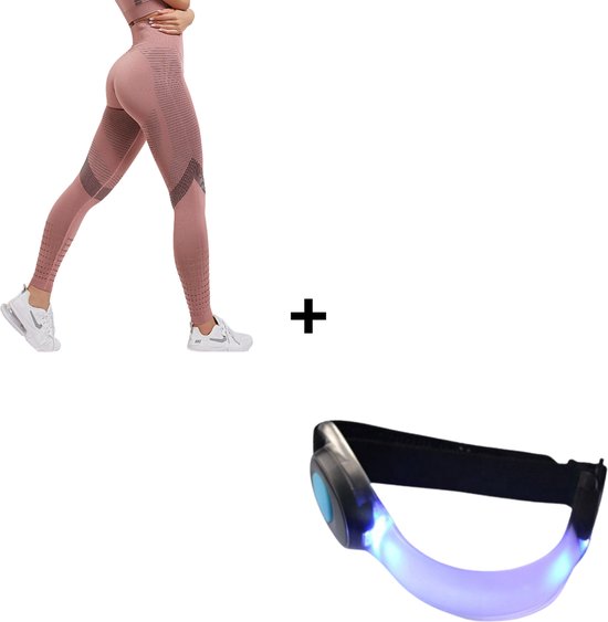 Sportlegging Dames + Verlichting - Yoga Legging - High Waist Legging - Fitness Legging - Yoga Kleding Dames - Yoga Broek Dames - Sportkleding Dames - Sportbroek Dames - Dames Legging & Shapewear Dames - Push Up Legging - Booty - Licht Koraal - Maat M