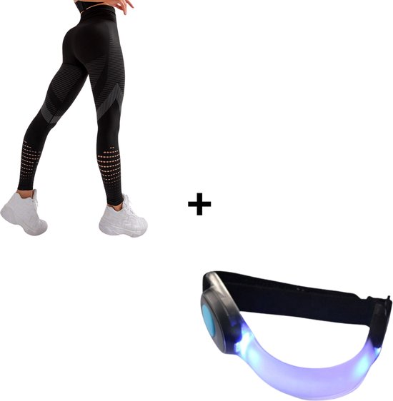 Sportlegging Dames + Verlichting - Yoga Legging - High Waist Legging - Fitness Legging - Yoga Kleding Dames - Yoga Broek Dames - Sportkleding Dames - Sportbroek Dames - Legging & Shapewear Dames - Push Up Legging - Booty Legging | Zwart | Maat S van Merkloos