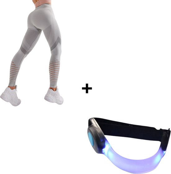 Sportlegging Dames + Verlichting - Yoga Legging - High Waist Legging - Fitness Legging - Yoga Kleding Dames - Yoga Broek Dames - Sportkleding Dames - Sportbroek - Dames Legging & Shapewear Dames - Push Up Legging - Booty | Licht Grijs | Maat M van Frapova