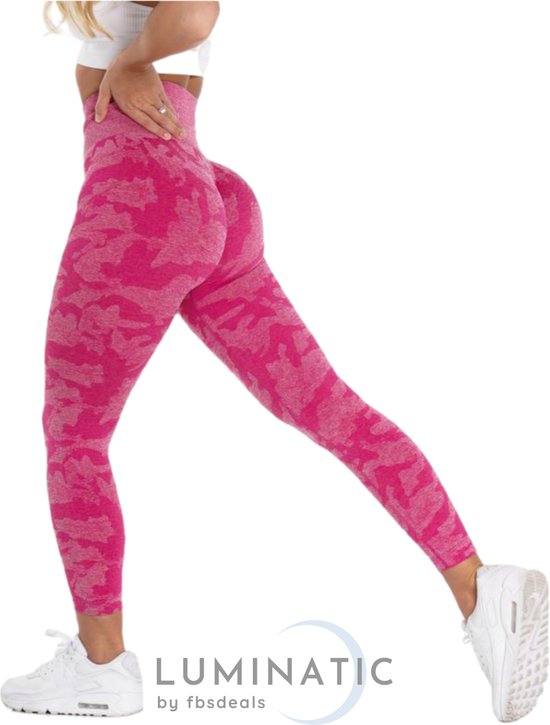 Sportlegging Dames - Yoga Legging - Fitness Legging - Legging Dames - Sport Legging - Shapewear Dames - Camouflage Broek - Camo - Luminatic® - Hot Roze - S van Merkloos