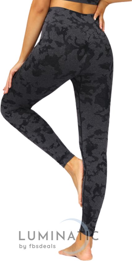 Sportlegging Dames - Yoga Legging - Fitness Legging - Sportlegging High Waist - Legging Dames - Sport Legging - Shapewear Dames - Camouflage Broek - Camo2 - Luminatic® - Black - S