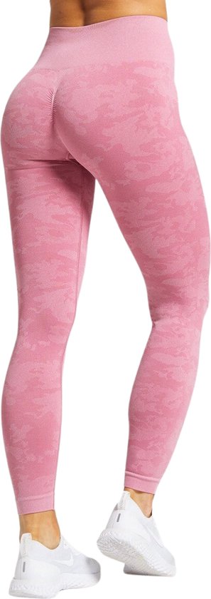 Sportlegging Dames - Yoga Legging - High Waist Legging - Fitness Legging - Yoga Kleding Dames - Yoga Broek Dames - Sportkleding Dames - Sportbroek Dames - Camouflage Legging - Panterprint - Luipaard | Roze | Maat S van Merkloos