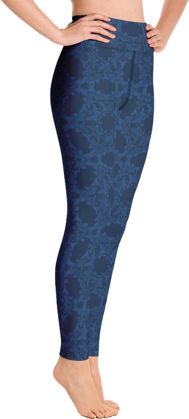 Sportlegging - design Grace in Lace - High Waist - Dry Fit - High Performance - 4way stretch- unieke print - UPF 50+ - Hardloop - Yoga - Fitness - Dans  - Pilates - Training - sportbroek – donkerblauw klassiekblauw - maat M van Airavata Activewear