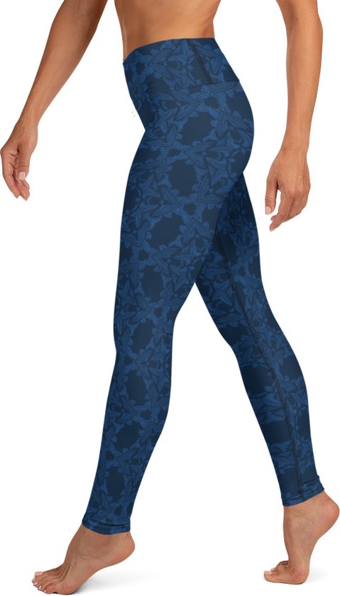 Sportlegging - design Grace in Lace - High Waist - Dry Fit - High Performance - 4way stretch- unieke print - UPF 50+ - Hardloop - Yoga - Fitness - Dans  - Pilates - Training - sportbroek – donkerblauw klassiekblauw - maat S van Merkloos