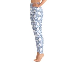 Sportlegging - design Grace in Lace - High Waist - Dry Fit - High Performance - 4way stretch- unieke print - UPF 50+ - Hardloop - Yoga - Fitness - Dans - Pilates - Training - sportbroek - wit klassiekblauw - maat L