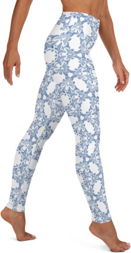 Sportlegging - design Grace in Lace - High Waist - Dry Fit - High Performance - 4way stretch- unieke print - UPF 50+ - Hardloop - Yoga - Fitness - Dans - Pilates - Training - sportbroek - wit klassiekblauw - maat XL
