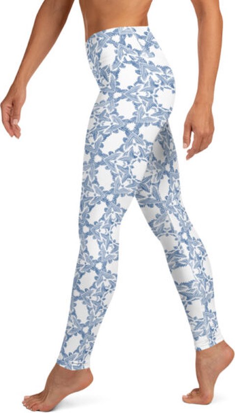Sportlegging - design Grace in Lace - High Waist - Dry Fit - High Performance - 4way stretch- unieke print - UPF 50+ - Hardloop - Yoga - Fitness - Dans  - Pilates - Training - sportbroek – wit klassiekblauw - maat XS van Caribbean Legacy