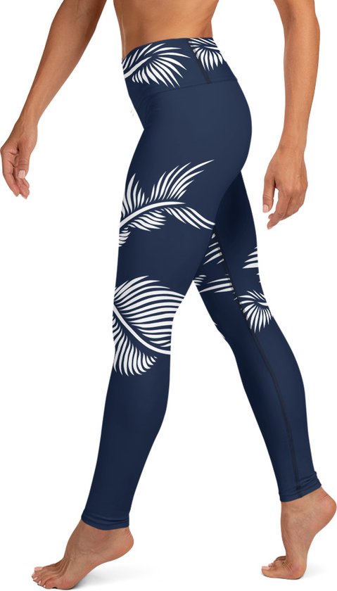 Sportlegging - design Lines 4 Peace - High Waist - Dry Fit - High Performance - 4way stretch - unieke print - UPF 50+ - Hardloop - Yoga - Fitness - Dans - Pilates - Training - sportbroek - marine blauw wit- dames- maat M van Merkloos