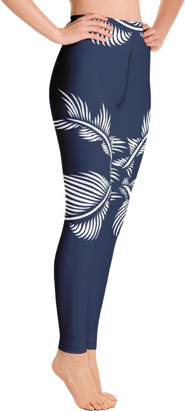 Sportlegging - design Lines 4 Peace - High Waist - Dry Fit - High Performance - 4way stretch - unieke print - UPF 50+ - Hardloop - Yoga - Fitness - Dans - Pilates - Training - sportbroek - marine blauw wit- dames- maat S van Merkloos