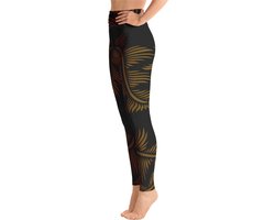 Sportlegging - design Lines 4 Peace - High Waist - Dry Fit - High Performance - 4way stretch- unieke print - UPF 50+ - Hardloop - Yoga - Fitness - Dans  - Pilates - Training - sportbroek - zwart hazelnoot bruin - maat L van Yogality
