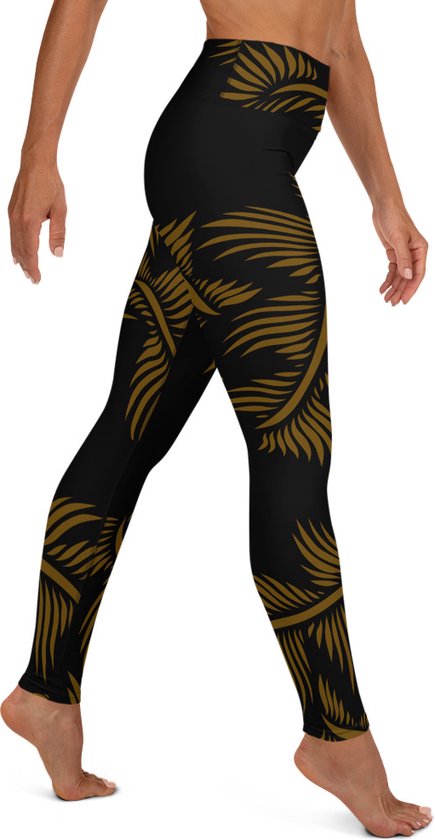 Sportlegging - design Lines 4 Peace - High Waist - Dry Fit - High Performance - 4way stretch- unieke print - UPF 50+ - Hardloop - Yoga - Fitness - Dans  - Pilates - Training - sportbroek - zwart hazelnoot bruin - maat M van Reinders.