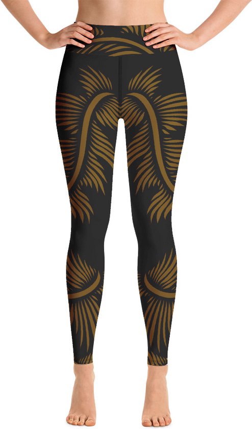Sportlegging - design Lines 4 Peace - High Waist - Dry Fit - High Performance - 4way stretch- unieke print - UPF 50+ - Hardloop - Yoga - Fitness - Dans - Pilates - Training - sportbroek - zwart hazelnoot bruin - maat XL