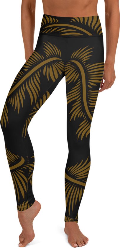 Sportlegging - design Lines 4 Peace - High Waist - Dry Fit - High Performance - 4way stretch- unieke print - UPF 50+ - Hardloop - Yoga - Fitness - Dans  - Pilates - Training - sportbroek - zwart hazelnoot bruin - maat XS van 4FunkyFlavours