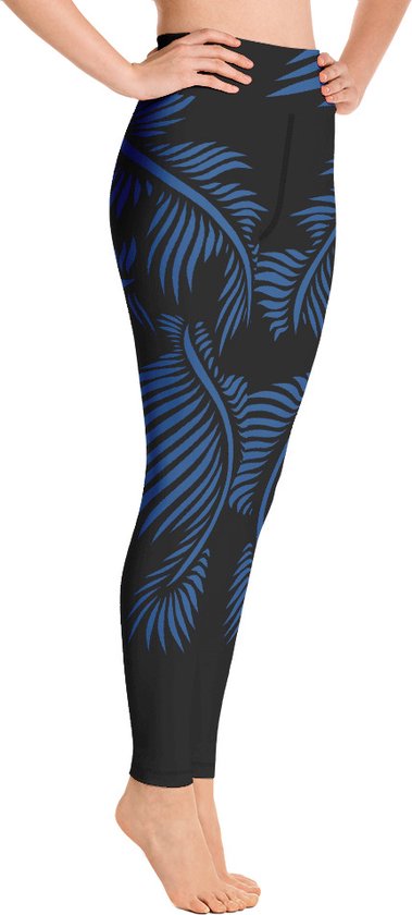 Sportlegging - design Lines 4 Peace - High Waist - Dry Fit - High Performance - 4way stretch- unieke print - UPF 50+ - Hardloop - Yoga - Fitness - Dans  - Pilates - Training - sportbroek – zwart klassiekblauw- maat S van The High Yoga Club