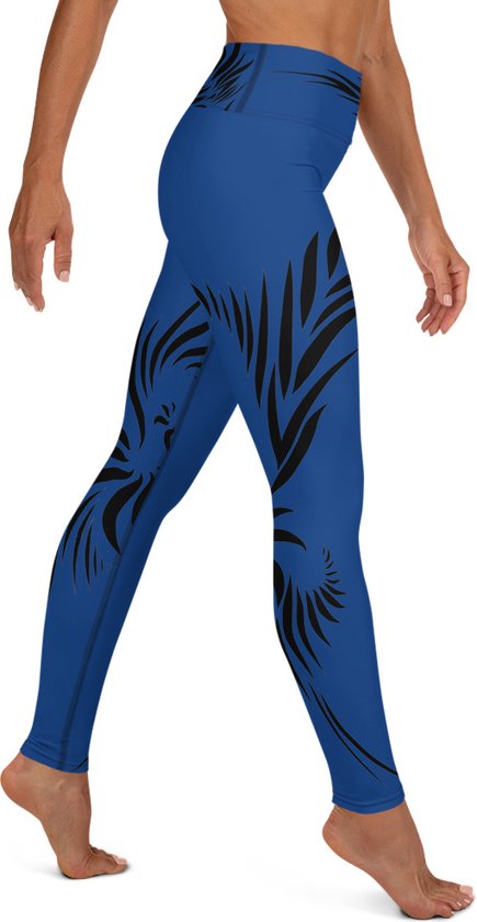 Sportlegging - design Power Up - High Waist - Dry Fit - High Performance - 4way stretch- unieke print - UPF 50+ - Hardloop - Yoga - Fitness - Dans - Pilates - Training - sportbroek –kobaltblauw zwart maat L