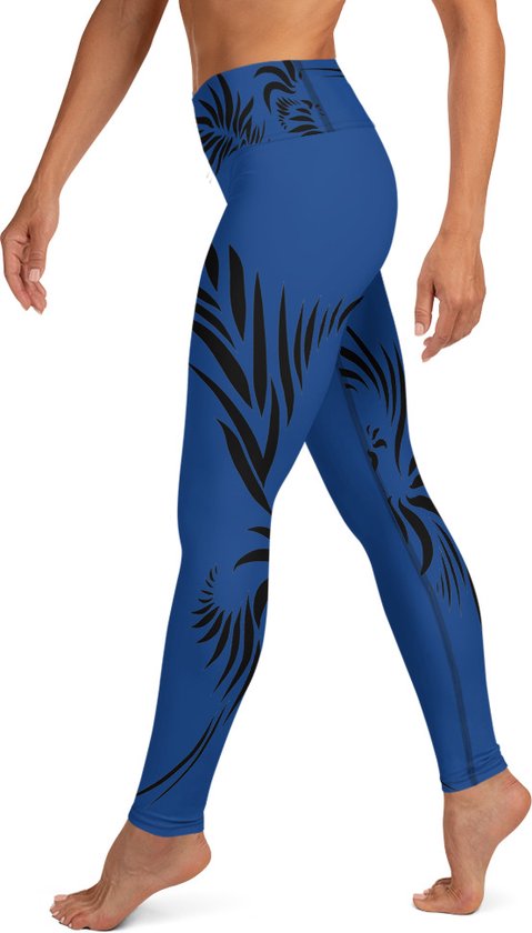 Sportlegging - design Power Up - High Waist - Dry Fit - High Performance - 4way stretch- unieke print - UPF 50+ - Hardloop - Yoga - Fitness - Dans  - Pilates - Training - sportbroek –kobaltblauw zwart maat M