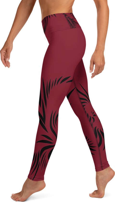 Sportlegging - design Power Up - High Waist - Dry Fit - High Performance - 4way stretch- unieke print - UPF 50+ - Hardloop - Yoga - Fitness - Dans - Pilates - Training - sportbroek - warmrood zwart - maat L
