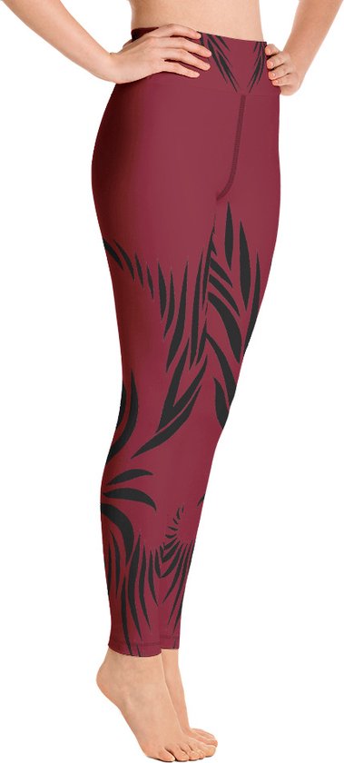 Sportlegging - design Power Up - High Waist - Dry Fit - High Performance - 4way stretch- unieke print - UPF 50+ - Hardloop - Yoga - Fitness - Dans  - Pilates - Training – sportbroek – warmrood zwart - maat M