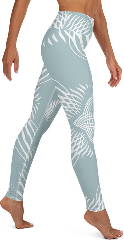 Sportlegging - design Proud Pattern- High Waist - Dry Fit - High Performance - 4way stretch- unieke print - UPF 50+ - Hardloop - Yoga - Fitness - Dans  - Pilates - Training - sportbroek –mintgroen wit- maat S