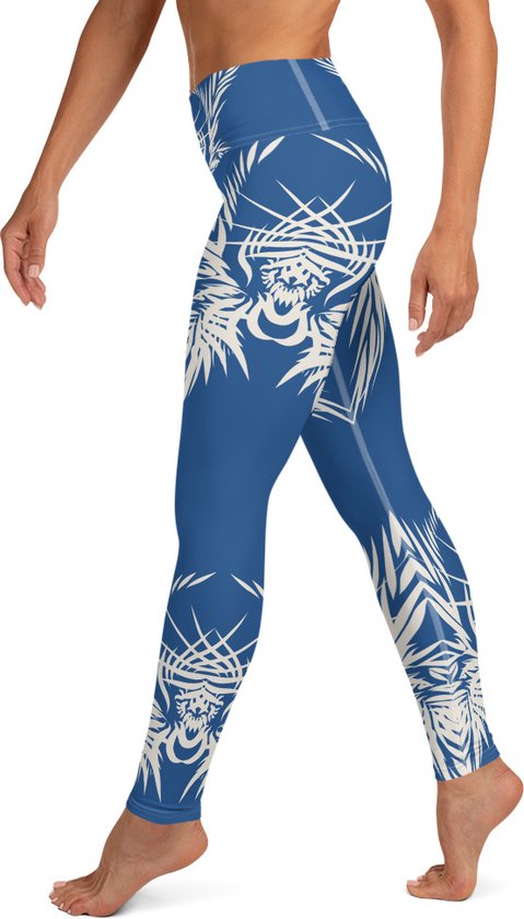 Sportlegging - design Tiger Power Up - High Waist - Dry Fit - High Performance - 4way stretch- unieke print - UPF 50+ - Hardloop - Yoga - Fitness - Dans - Pilates - Training - sportbroek - klassiekblauw wit - maat M