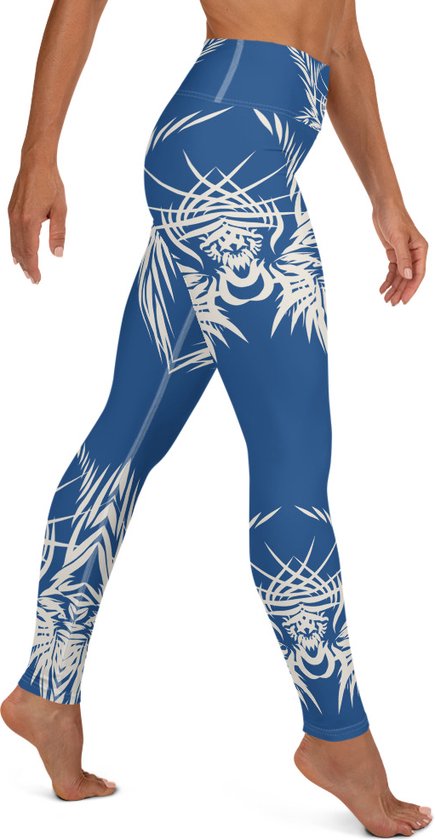 Sportlegging - design Tiger Power Up - High Waist - Dry Fit - High Performance - 4way stretch- unieke print - UPF 50+ - Hardloop - Yoga - Fitness - Dans  - Pilates - Training – sportbroek - klassiekblauw wit - maat S