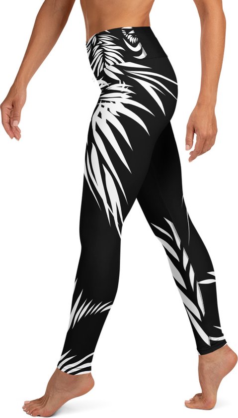 Sportlegging - design Tiger Power Up - High Waist - Dry Fit - High Performance - 4way stretch- unieke print - UPF 50+ - Hardloop - Yoga - Fitness - Dans  - Pilates - Training - sportbroek – zwart wit - maat XL van TOJEEY