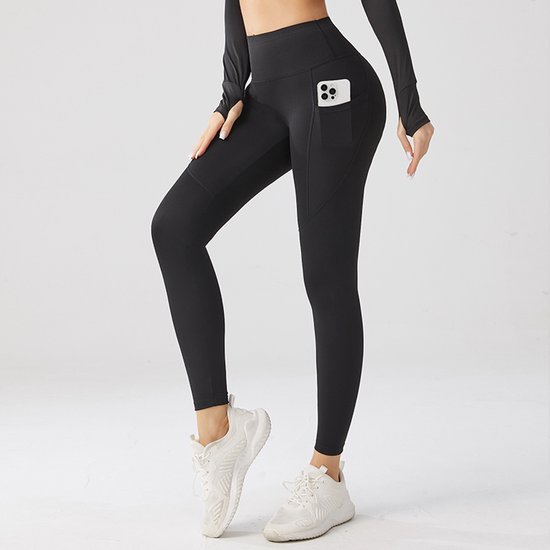 Sportlegging met zakje dames - Sportkleding dames - Sportbroek dames - Sportlegging - Shape legging - Sportlegging dames high waist - Hardloopbroek dames - yoga legging dames - Zwart Maat L - Gym Revolution van Merkloos