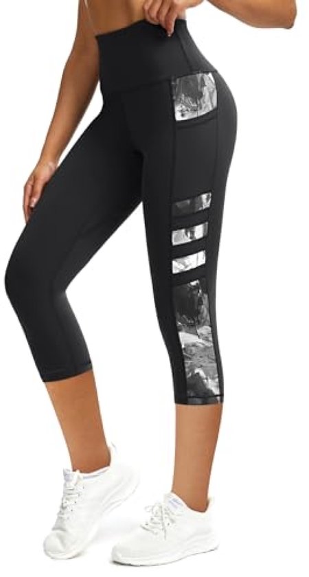 Sportlegging met zakken, hoge taille, 3/4 capri, ondoorzichtig, zwart - XL van Merkloos