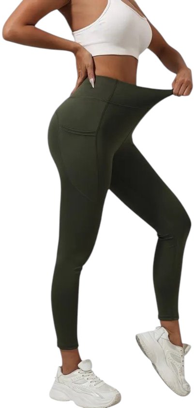 Sportlegging met Zakken - Pocket Legging - Sportbroek - Sportlegging - met Zakken - Comfortabel - Aansluitend - High Waist - Groen - Maat L van Merkloos
