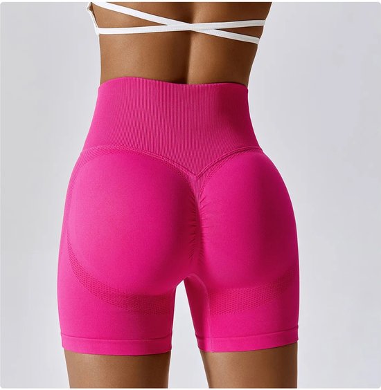 Sportlegging / Sport Short - Maat: S - Kleur: Roze - Met Butt Scrunch - Extra Mooie Billen - Hoge Taille - Luxe Korte Sportlegging - Cycling Shorts - Billen Legging - Dames Gymwear / Vrouwen Sportkleding / Sport Outfit / Fitness van Merkloos
