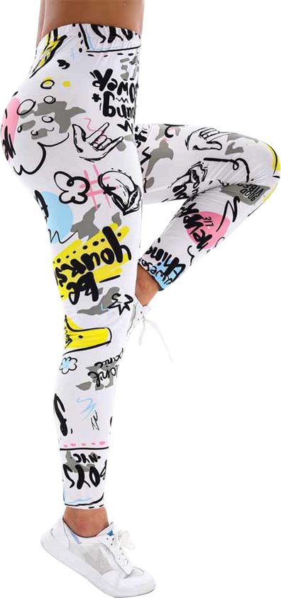 Sportlegging Streetstyle - Legging - Hiphop - Dames - Graffiti - Wit - Maat M van Merkloos