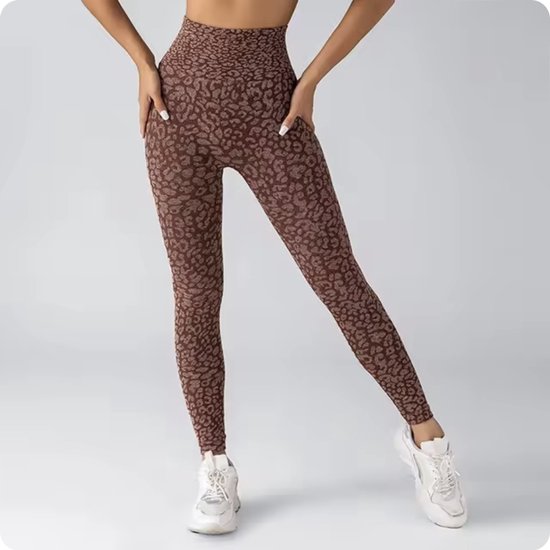 Sportlegging Tijgerprint - Kleur: Bruin - Maat: S - Lange Sportbroek / Sport Legging - Yoga Pants - Tijgerprint / Leopard / Luipaard / Panterprint - Hoge Kwaliteit - Fitness Legging / Gym Outfit - Dames Sportkleding - Stretch Legging voor Vrouwen van Merkloos
