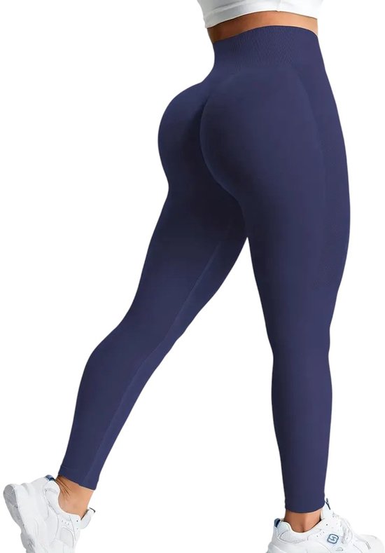 Sportlegging - Zachte Stof - Super Comfortabel - Elastisch - Hoge Taille - Meerdere Kleuren - Aansluitend - Yoga Broek - Tweede Huid - Ademend - Stretch - Leggings - Met Buikcontrole - Donkerblauw - Marineblauw - Blauw - Maat S van Merkloos