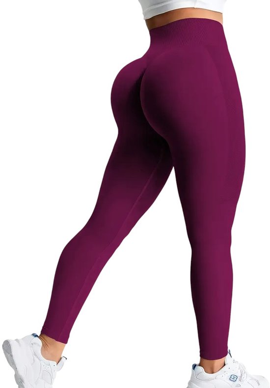 Sportlegging - Zachte Stof - Super Comfortabel - Elastisch - Hoge Taille - Meerdere Kleuren - Aansluitend - Yoga Broek - Tweede Huid - Ademend - Stretch - Leggings - Met Buikcontrole - Donkerrood - Roodpaars - Burgundy - Maat L van Dit is Merkie.