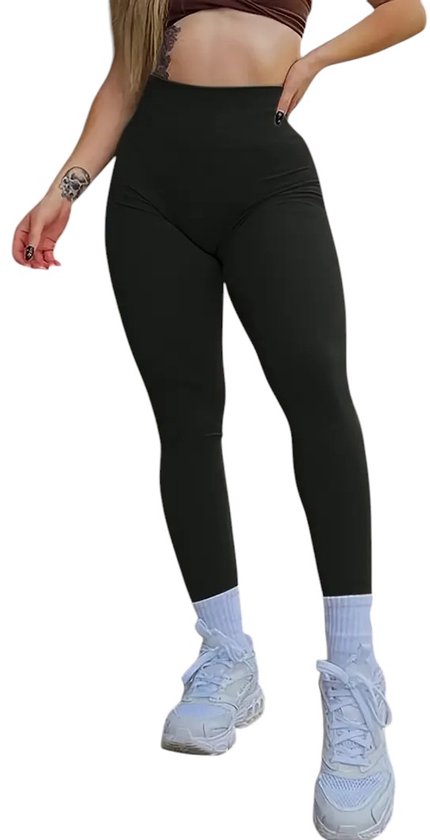 Sportlegging - Zachte Stof - Super Comfortabel - Elastisch - Hoge Taille - Meerdere Kleuren - Aansluitend - Yoga Broek - Tweede Huid - Ademend - Stretch - Leggings - Met Buikcontrole - Zwart - Maat L van Merkloos