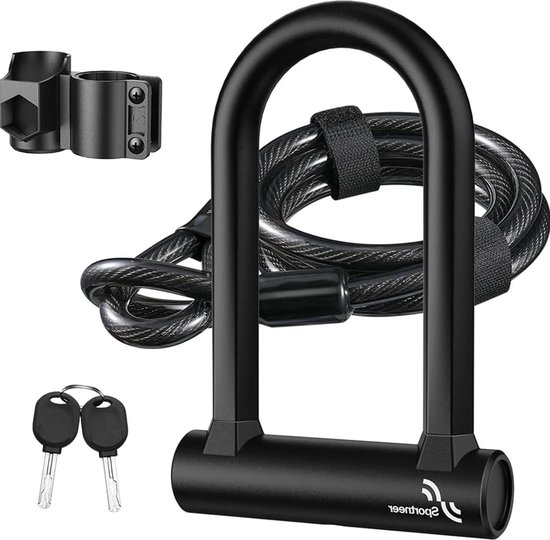 Sportneer 16mm Zwaar Beugelslot voor Fiets - 15m Kabel - Racefiets Mountainbike E-bike Vouwfiets - Houder & 2 Sleutels van Sportneer
