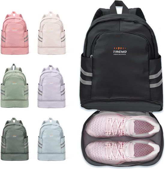 Sportrugzak met schoenenvak en nat vak, draagbare reisrugzak voor vrouwen, grote opvouwbare reisrugzak, waterdichte dagrugzak, sportrugzak, gymnastiektas voor fitness, zwemmen, yoga van Gonex