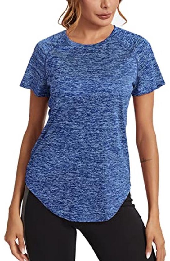 Sportshirt voor dames - Lang T-shirt, Sneldrogend, Korte Mouwen, Kreukvrij, Perfect voor Yoga en Wandelen