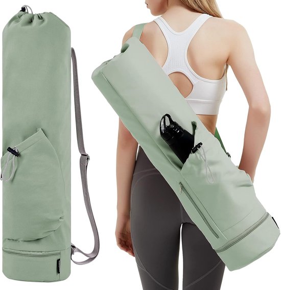 Sportsnew Yogamat Tas met Fleshouder en Natte Pocket - Multifunctionele Draagtas voor Yogamat en Sportspullen - zwart