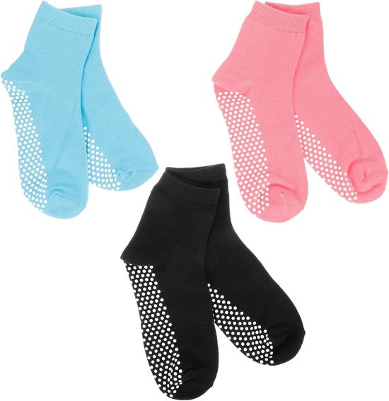 Sportsokken Dames - Antislip Sokken - Sporten en Fitness - Met Grip - 3 Paar - Diverse Kleuren