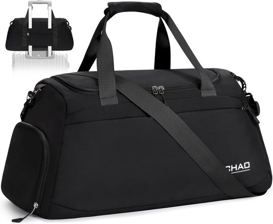 Sporttas, reistas, waterdichte sporttassen voor dames en heren, handtassen met nat vak en schoenenvak, draagbaar, bagagetas, grote handbagage, trainingstas, yogatas, licht, zwart, zwart van Pahajim