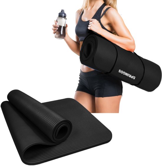 Springos Yoga Mat | Fitnessmat | Premium Kwaliteit | Anti Slip | 61 x 183 x 1 cm | Zwart van SPRI